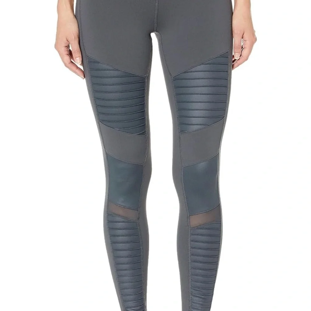 Alo Yoga Leggings Womens Small Gray Moto High Waist Ribbed Panel Athletic